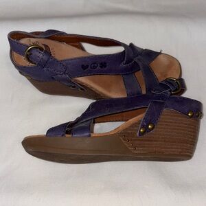 Lucky Brand Purple Leather Cross-Strap Wedge Sandals